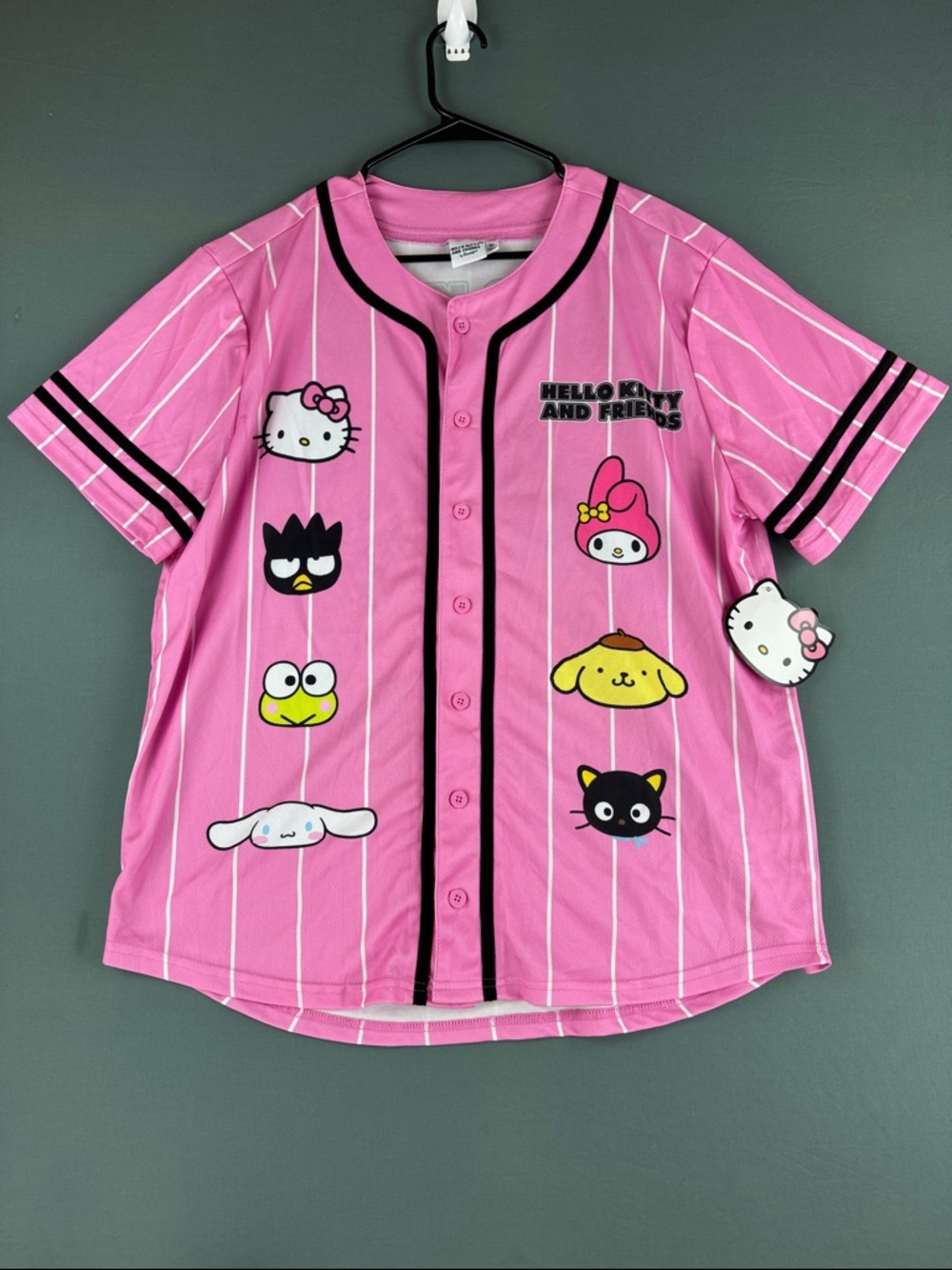 Hello Kitty Pink Pinstripe Baseball Jersey with Character Patches